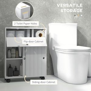 Mobiletto Sottile in Legno per Carta Igienica con 4 Ruote e Porta Scorrevole per Organizzazione Domestica - Product Image 3
