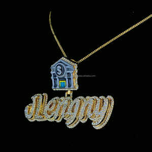 Pendentif Moissanite Hiphop personnalisable en argent 925 avec lettre de nom plaquée or et caution VVS pour les fêtes - Product Image 2