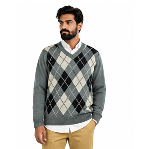 Suéter de Punto Sólido y Transpirable para Hombre, Cuello en V, Manga Larga, Gris, Negro, Blanco, Estampado, Ropa de Invierno, Hecho en Pakistán - Product Image 3
