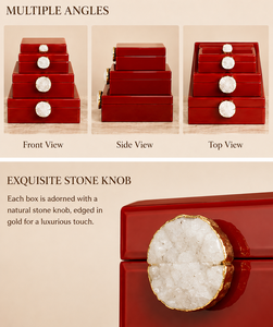 Coffret de rangement pour bijoux en verre rouge rubis avec bouton en pierre naturelle, finition brillante, pour souvenirs décoratifs et organisation de la vanité - Product Image 3