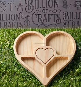 <b>Wooden</b> Clover Shaped Storage Tray With 4 Compartments Carved Design For Table Use <b>Varnished</b> Finish - Product Image 2