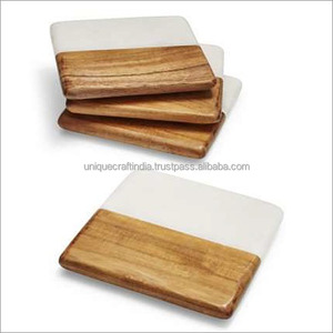 Posavasos de Madera de Alta Calidad 2025, Hechos a Mano, Cuadrados, de Madera y Mármol, Ecológicos, en Caja de Regalo para Accesorios de Cocina, Posavasos de Nogal - Product Image 2