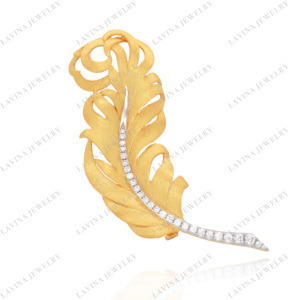 Broche de feuille d'or de luxe en gros bijoux en argent sterling 925 pour mariage et fête - Product Image 1