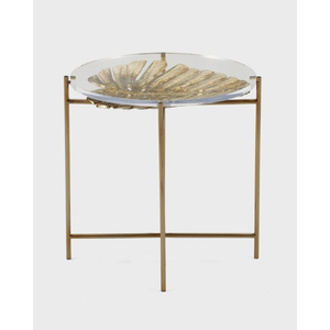 Tables basses de luxe pour la maison et l'hôtel, avec plateau en verre, base en métal de qualité supérieure plaqué or, design feuilles. - Product Image 1