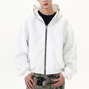 Mens Zipper Hoodie Loose Fit Full ZIP Hooded Sweatshirt Clean Hood Street Fashion Blank ZIP <b>Jacket</b> Custom Private Label Apparel - Product Image 3