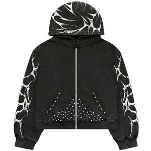 Sudadera con capucha Glory Custom Boxy Fit Oversized Heavyweight con cremallera, diseño vintage personalizado con pedrería, lavado ácido, unisex. - Product Image 1