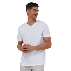 <b>Men's</b> White V-Neck Short Sleeve T-Shirt 100% Cotton Regular Fit Casual Wear Solid Color Jersey Knit at Wholesale Price - Product Image 1