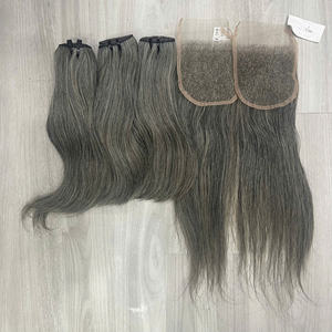 Prêt à expédier : Mèches de cheveux naturels gris sel et poivre, 100% cheveux humains vietnamiens bruts, lisses et ondulés - Product Image 5