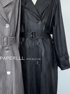 PAPERLLL Long Trench Coat <b>Women</b> Gray Turn-down Collar Single Breasted Windproof Autumn Minimalist Style Loose Fit - Product Image 6