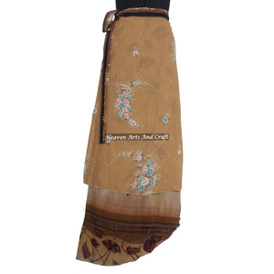 Bohemian Silk Sari <b>Skirt</b> Magic <b>Wrap</b> <b>Skirt</b> Indian Vintage Vintage 2 Layer Silk Sari Magic <b>Wrap</b> Around Dress Beach Cover up Wear - Product Image 3