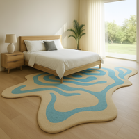 Tapis de luxe de qualité supérieure, forme irrégulière, blanc et bleu ciel, lignes en zigzag, pour la décoration de bureau