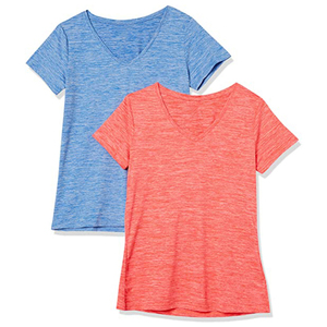 Women's Space Dye V-Neck Athletic T-Shirt Moisture-Wicking Short Sleeve Gym Yoga Workout <b>Top</b> Wholesale OEM Multi-Color - Product Image 2
