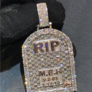 Moissanite Brilliant Cut VVS Luxury 925 Sterling Silver Rhodium/<b>Gold</b> Plated Custom Iced Memory RIP Pendant Latter <b>Number</b> Hip Hop - Product Image 3
