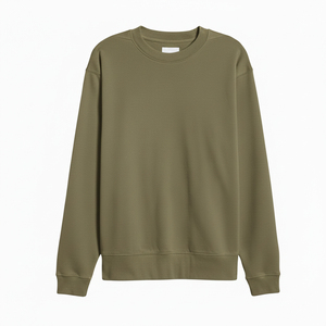 Sweat-shirt unisexe en tricot vert olive à col rond, coupe ample, couleur unie, longueur normale, pour l'automne - Product Image 1