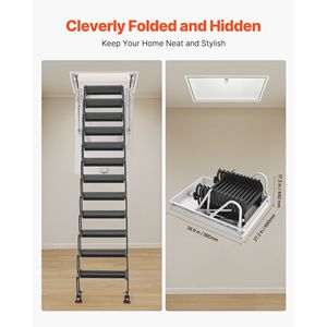 Scala retrattile per soppalco in acciaio legato, capacità 660 libbre/299,4 kg, altezza soffitto 10,5-11 piedi, dimensioni apertura 39,4 x 27,5 pollici, adatta per altezze 10,5-11 piedi - Product Image 6