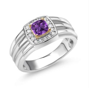 Amethyst Cushion Cut Certified Prong Set Unisex <b>Ring</b> <b>925</b> Sterling <b>Silver</b> Luxury 18K Gold Plated Purple Gemstone Engagement - Product Image 3