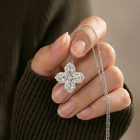 Colgante de Diamante de Corte Brillante en Oro Blanco de 18k, Joyería Natural de Alta Calidad con Flor de Trébol de Hong Kong, Clásico de 12mm para Fiesta
