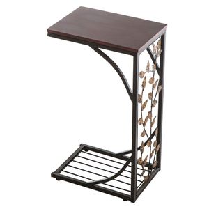 Tavolino Laterale Contemporaneo Fatto a Mano 54*30.5*21CM con Motivo a Foglia in Ferro e Vetro, Tavolino da Caffè Marrone con Piano in Marmo per Soggiorno e Bar - Product Image 4