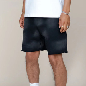 Shorts en toile personnalisés pour hommes, respirants, taille mi-haute élastique, logo vieilli, délavés à l'acide, entrejambe de 5 pouces, style décontracté urbain, très tendance - Product Image 5