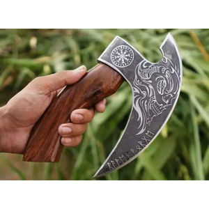 Hache à pizza Burraq personnalisée en acier au carbone, manche en bois de rose, étui en cuir, pour le camping, l'extérieur, l'industrie, le bricolage, cadeau pour la fête des pères - Product Image 5