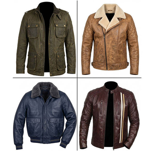 Blouson de moto slim en cuir véritable pour homme avec fermeture éclair, col montant, logo personnalisé, prix d'usine, meilleure qualité - Product Image 3