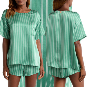 Nuevo Diseño de Pijamas de Satén para Dormir, Conjunto de 2 Piezas Económico para Mujer, Pantalones de Manga Corta, Pijamas de Seda Transpirable para Primavera Verano - Product Image 4