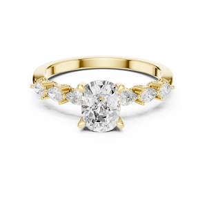 Anillo de Compromiso de Lujo Unisex Bloom Ovalado con Halo Oculto en Oro 10k/14k/18k/Plata y Diamantes Cultivados en Laboratorio con Piedras Laterales Marquise - Product Image 2