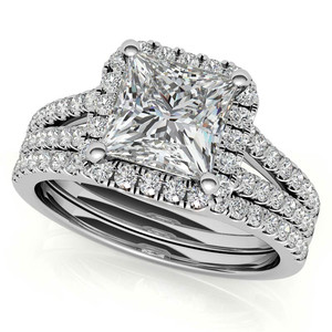 Elegante Anillo de Diamantes de Oro de 18k, Anillo de Compromiso con Diamante Cultivado en Laboratorio, Corte Princesa, Halo Dividido, para Mujer, para Usar en Ocasiones Especiales - Product Image 1