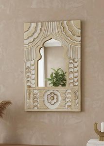 Espejo de Pared con Arco Marroquí Tallado a Mano, Espejo Decorativo con Marco de Madera, Espejo de Estilo Boho Rústico para Decoración del Hogar - Product Image 1