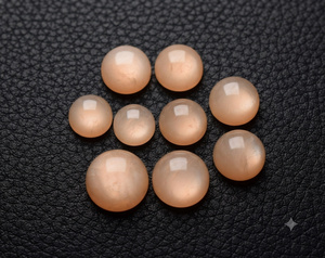 พลอยมูนสโตนสีพีชธรรมชาติทรงกลมแบบหลังแบนสำหรับทำเครื่องประดับ - Product Image 4