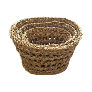 Cesta de almacenamiento decorativa grande hecha a mano de algas marinas con asas de anillo organizador tejido para almacenamiento de niños - Product Image 1