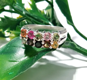 Natural Multi Color Gemstone Ring, 925 Sterling Silver Ring Colorful Stackable Rings Multi Tourmaline Gemstone Jewelry for Women - Product Image 4