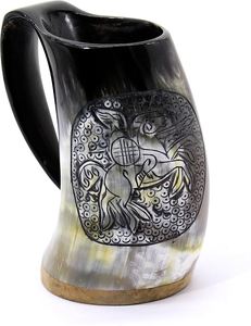 Mug à eau en corne de buffle naturelle polie, fait main, tasse en corne rustique, vaisselle de cuisine et de bar décorative, sculptée à la main - Product Image 3