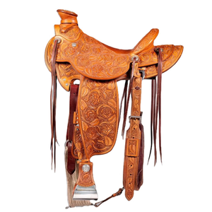 Premium Hand <b>Tooled</b> Western Horse Saddle Genuine <b>Leather</b> Ranch Trail Barrel Racing Cowboy Equestrian Riding Tack Brown Saddle - Product Image 3