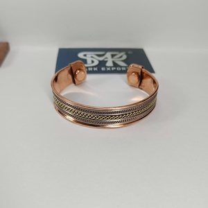 Premium Metal Craft Magnetic Copper Cuff <b>Bangle</b> Multi Layer Chain Design Two Tone Adjustable Open Bracelet - Product Image 2
