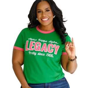 T-shirt en chenille AKA Legacy vert et rose brodé – Coton premium, style streetwear décontracté, vêtement de sororité - Product Image 6