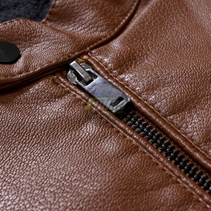 Chaqueta de Cuero Marrón para Hombre, Cuello Alto, Corte Ajustado, con Cremallera, Estilo Motero, con Forro Polar, Servicios OEM ODM - Product Image 5
