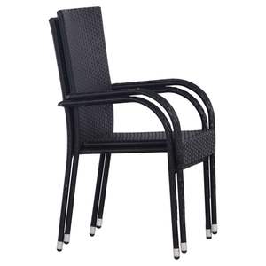 Juego de 2 Sillas de Comedor de Ratán PE Negro y Acero con Recubrimiento en Polvo para Muebles de Jardín - Product Image 3