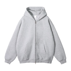 Sweat à capuche décontracté personnalisé de haute qualité avec logo imprimé en relief, coupe oversize, en coton, double fermeture éclair, molleton épais pour homme - Product Image 4