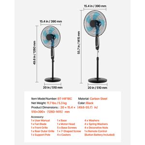 "18 Inch Remote Control <b>Standing</b> <b>Fan</b> 2700 CFM 9 Speeds 3 Modes Oscillating Adjustable Height US Plug for Hotel Use" - Product Image 6