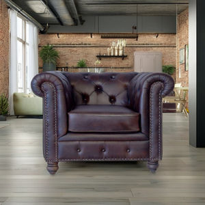 Sofá Chesterfield Moderno y Ergonómico de Cuero para Sala de Estar, Extensible y Convertible, Mueble para el Hogar, Color Azul Océano, Asiento Individual, para Baño - Product Image 1