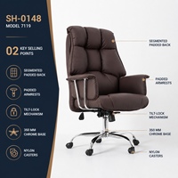 Chaise de bureau de direction en cuir PU marron avec verrouillage d'inclinaison, base chromée, pivotante, pour salle de réunion et bureau de direction