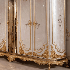 Royal Baroque Style Mahogany Wood Freestanding <b>Wardrobe</b> Ivory Gold Glossy Full Carved Luxury Gold Finish Palace Furniture - Product Image 6