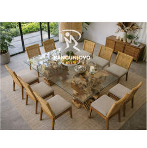 โต๊ะรับประทานอาหารไม้รากสัก พร้อมเก้าอี้มินิมอล 10 ตัว ขยายได้ เป็นมิตรกับสิ่งแวดล้อม ทนทาน เทรนด์ปี 2026 - Product Image 1