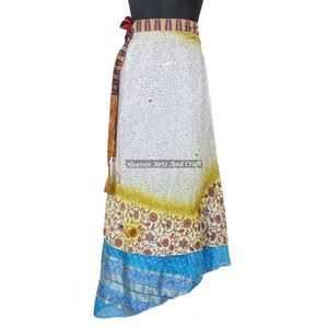 New Fabulous Two Layered Reversible New Indian Around Silk Sari Wrap <b>Skirts</b> Women Wear Vintage Silk Sari <b>Long</b> Length Wrap Around - Product Image 6