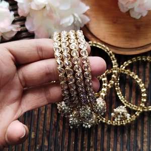 Royal Kundan <b>Bangles</b> <b>Set</b> Bridal Wedding Jewelry Gold Plated Meenakari Handcrafted Designer Ethnic Party Wear Zircon High - Product Image 1