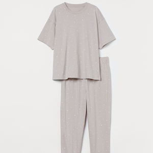 Survêtement décontracté personnalisé avec logo en polyester/coton satiné thermique, comprenant un sweat à capuche court oversize et un pantalon de jogging évasé à jambe large - Product Image 1