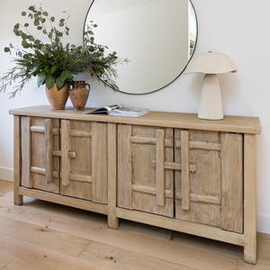 Aparador de Madera Rústico de Cuatro Puertas, Mueble de Almacenamiento, Consola de Madera Natural, Mueble para Sala de Estar Estilo Rústico - Product Image 4