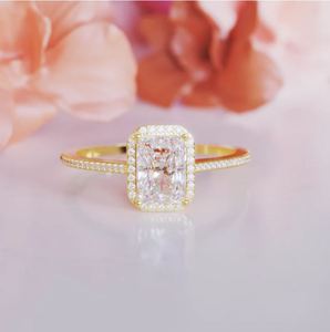Yellow Gold Plated Sterling <b>Silver</b> Radiant Cut Moissanite Luxury Engagement Bridal Anniversary <b>Ring</b> - Product Image 1