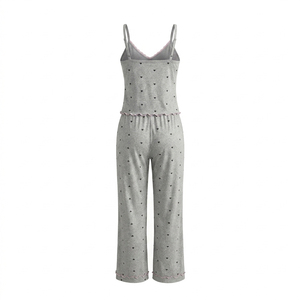 Wholesale Custom Soft Cotton Loungewear for Women Lace <b>Trim</b> Hearts Print Cami Top & Pajama Pants Set Plus Size Sleepwear - Product Image 3